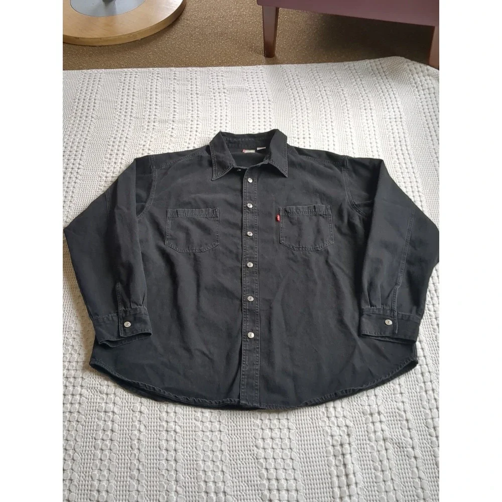 Vtg Levi's Red Tab Denim Shirt Metal Button Long Sleeve Button Up Black Size XXL